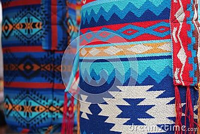 Colorful traditional baskets for sale at Otavalo market in Ecuador. Native South America. close-up. Stock Photo