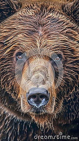 A close up of a brown bear's face Stock Photo
