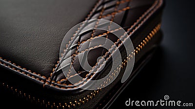 A close up of a brown leather case with stitching on it, AI Stock Photo