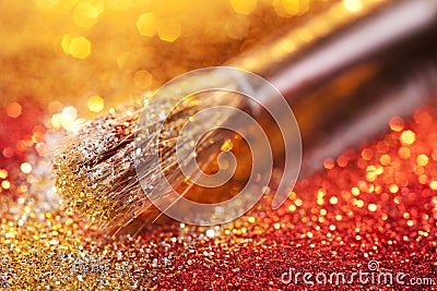 Close-up on brush and shining powder Stock Photo