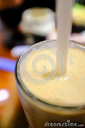 Close-up of the bubble milk tea. Taiwan famous drinks. Stock Photo