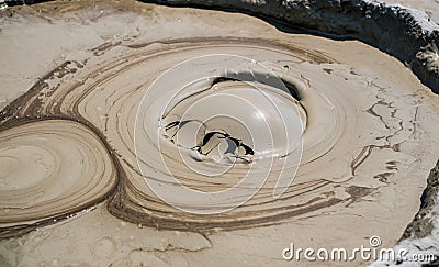 Close-up of bubbling mud in crater of mud volcano Stock Photo