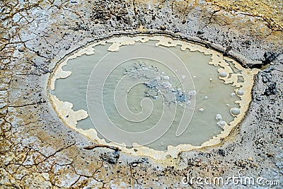 Close-up of bubbling mud in crater of mud volcano Stock Photo