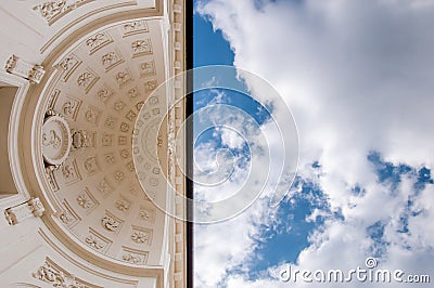Close-up of a building with a neoclassical ceiling against the sky. Neoclassical architecture, rococo with hemispherical ceiling Stock Photo