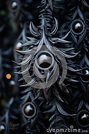 a close up of a bunch of black metal objects Stock Photo