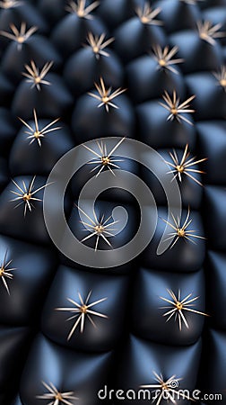 A close up of a bunch of black objects with spikes on them, AI Stock Photo