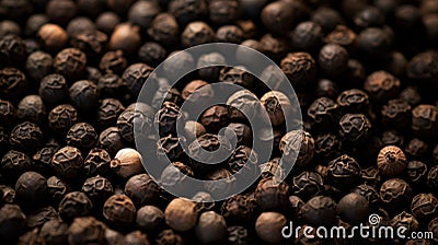 A close up of a bunch of black pepper seeds and nuts, AI Stock Photo