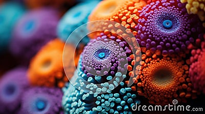 A close up of a bunch of colorful coral that are all different colors, AI Stock Photo