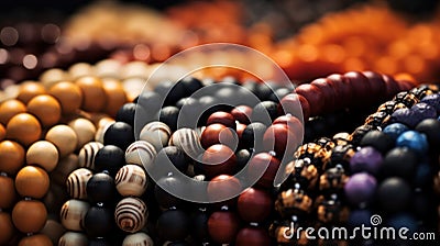 A close up of a bunch of different colored beads on display, AI Stock Photo
