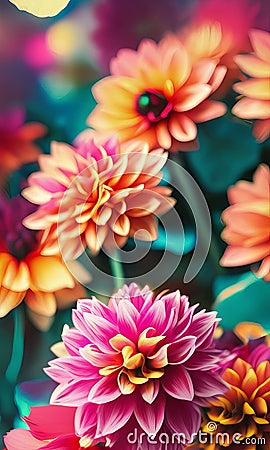 A close up of a bunch of flowers, a digital painting. Stock Photo
