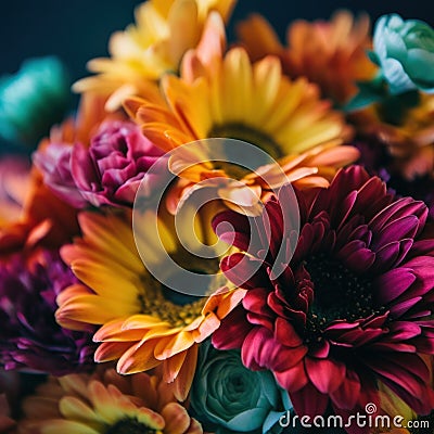 A close up of a bunch of flowers. Generative AI image. Stock Photo