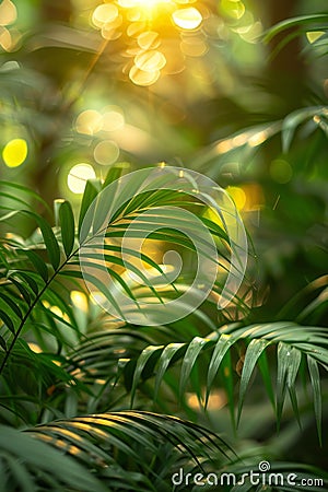 A close up of a bunch of green leaves in the sun, AI Stock Photo