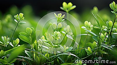 A close up of a bunch of green plants. Generative AI image. Stock Photo