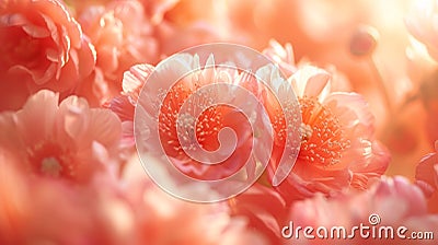 A close up of a bunch of pink flowers in the sun, AI Stock Photo