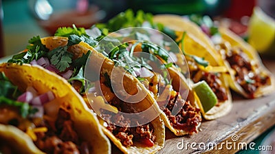 A close up of a bunch of tacos on top of each other, AI Stock Photo