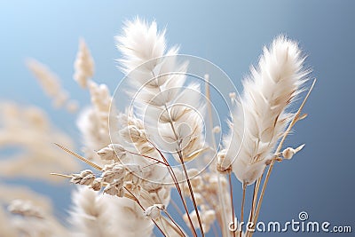 a close up of a bunch of wheat on a blue background Stock Photo