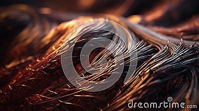 a close up of a bunch of wires on a black background with a blurry image of the wires in the foreground and a blurry image of the Stock Photo