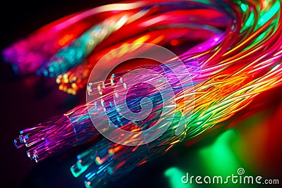 Close up of bunch of wires with many colors of lights on them. Generative AI Stock Photo