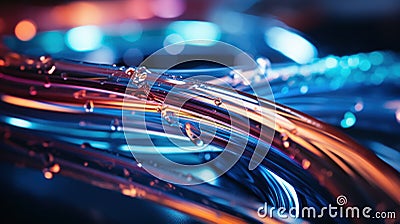 A close up of a bunch of wires with water droplets on them, AI Stock Photo