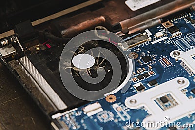 Close up on burned cpu processor in laptop Stock Photo
