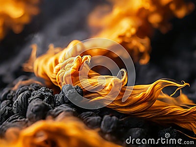 Close-up of burning black raisins with yellow smoke Stock Photo