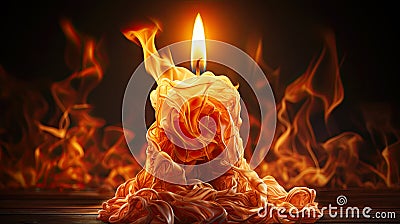 Close up burning candle surrounded by flames Stock Photo