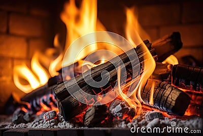 Close up of burning coals from a fire Stock Photo