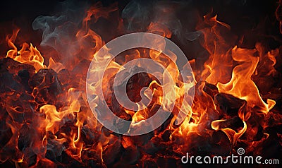 Close-up of burning lump coal as an abstract background. Stock Photo