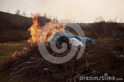 Close-up of a burning pile of branches Stock Photo