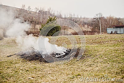 Close-up of a burning pile of branches Stock Photo