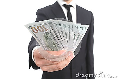Close up of a business man hand holding money Stock Photo