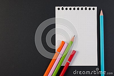 Close-up of business note paper. Template for blank note paper with colorful pencil for text and note. Stock Photo