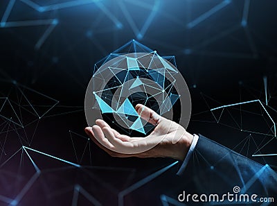 Close up of businessman hand with hologram Stock Photo