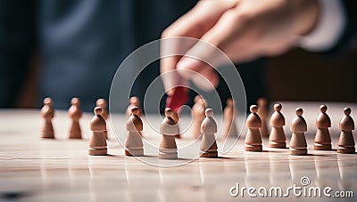 Close-up of businessman hand moving chess pieces. Business strategy concept Stock Photo