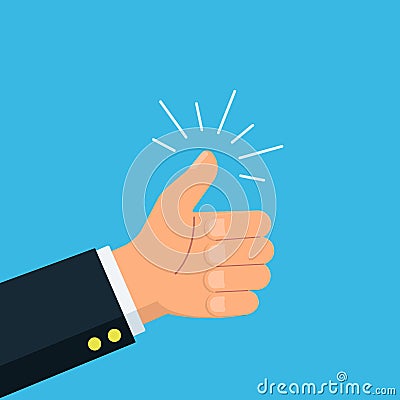 Close-up businessman hand show thumb up. Symbol like. Rating, success, feedback, review, quality concept. Cartoon Illustration