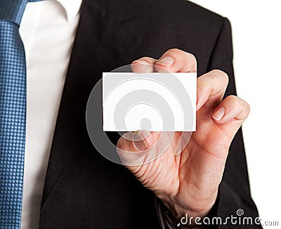 Close-up of businessman holding blank card Stock Photo