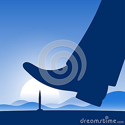 Close-up businessman leg stepping on nail with blue gradient shade illustration vector Vector Illustration