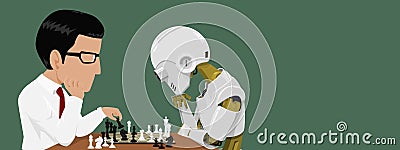 Close up of Businessman and robot are playing chess Vector Illustration