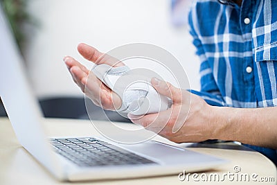 Close Up Of Businessman Using Laptop Suffering From Repetitive S Stock Photo