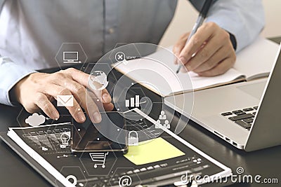 close up of businessman working with smart phone and digital tab Stock Photo