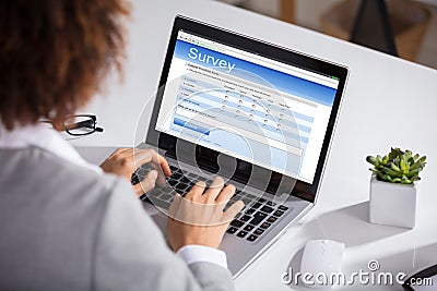 Businesswoman Filling Online Survey Form Stock Photo