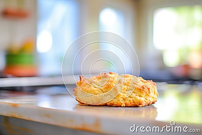 close-up of buttermilk biscuit on wire rack, kitchen table Stock Photo