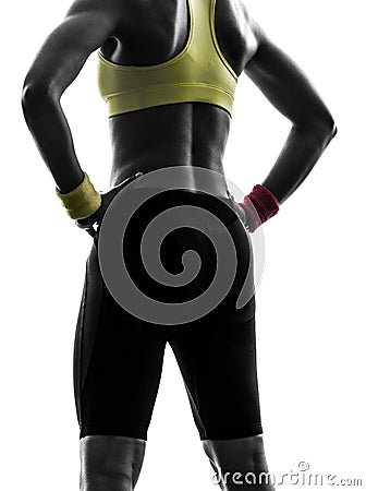 Close up buttocks woman exercising fitness workout silhouette Stock Photo