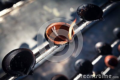 Close Up of Candle in Buddha Temple in Sri Lanka Stock Photo