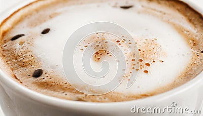 Close up of cappuccino foam or coffee with milk. Stock Photo