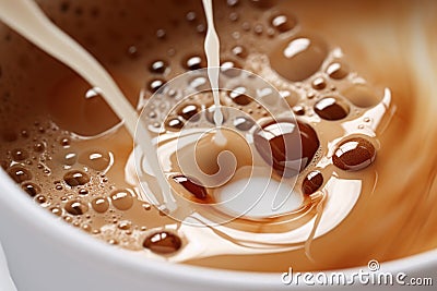Close up of cappuccino with milk foam in cup. Generative AI Cartoon Illustration