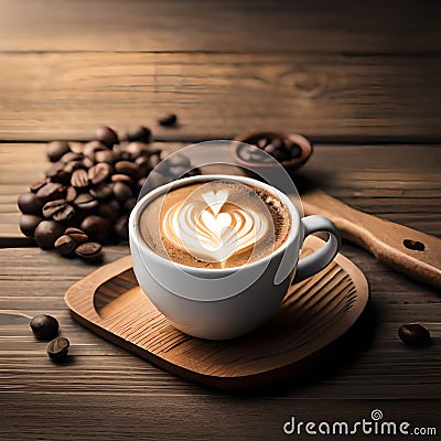 Close up cappuccino white coffee cup with heart shape Stock Photo