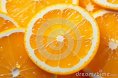 Close up capture Juicy orange slice stands out on vibrant background Stock Photo