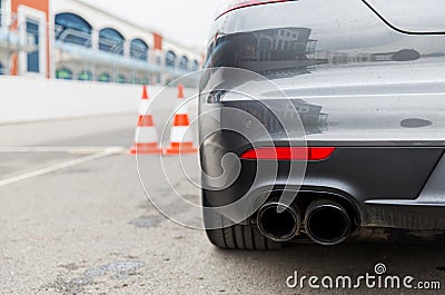 Close up of car back on speedway at stadium Stock Photo