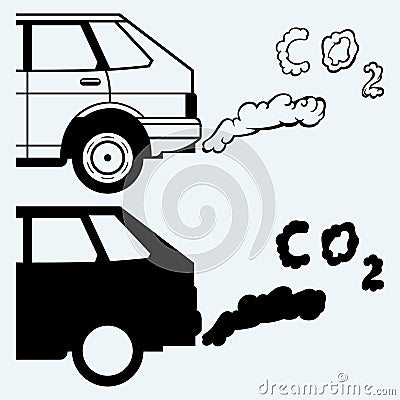 Close up of a car's fumes emissions in the traffic jam Vector Illustration